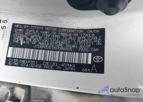 2006 Toyota Corolla Le from USA, damaged, VIN JTDBR32E560086505